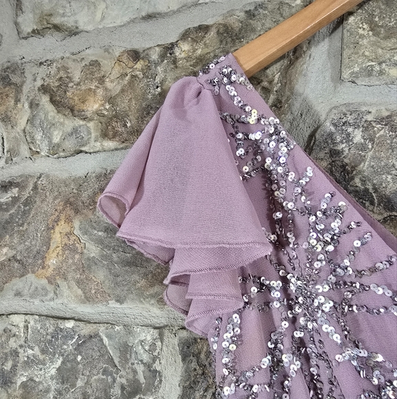 BHLDN Daphne Sequin Flutter Sleeve Chiffon Dress Gown - Picture 5 of 8